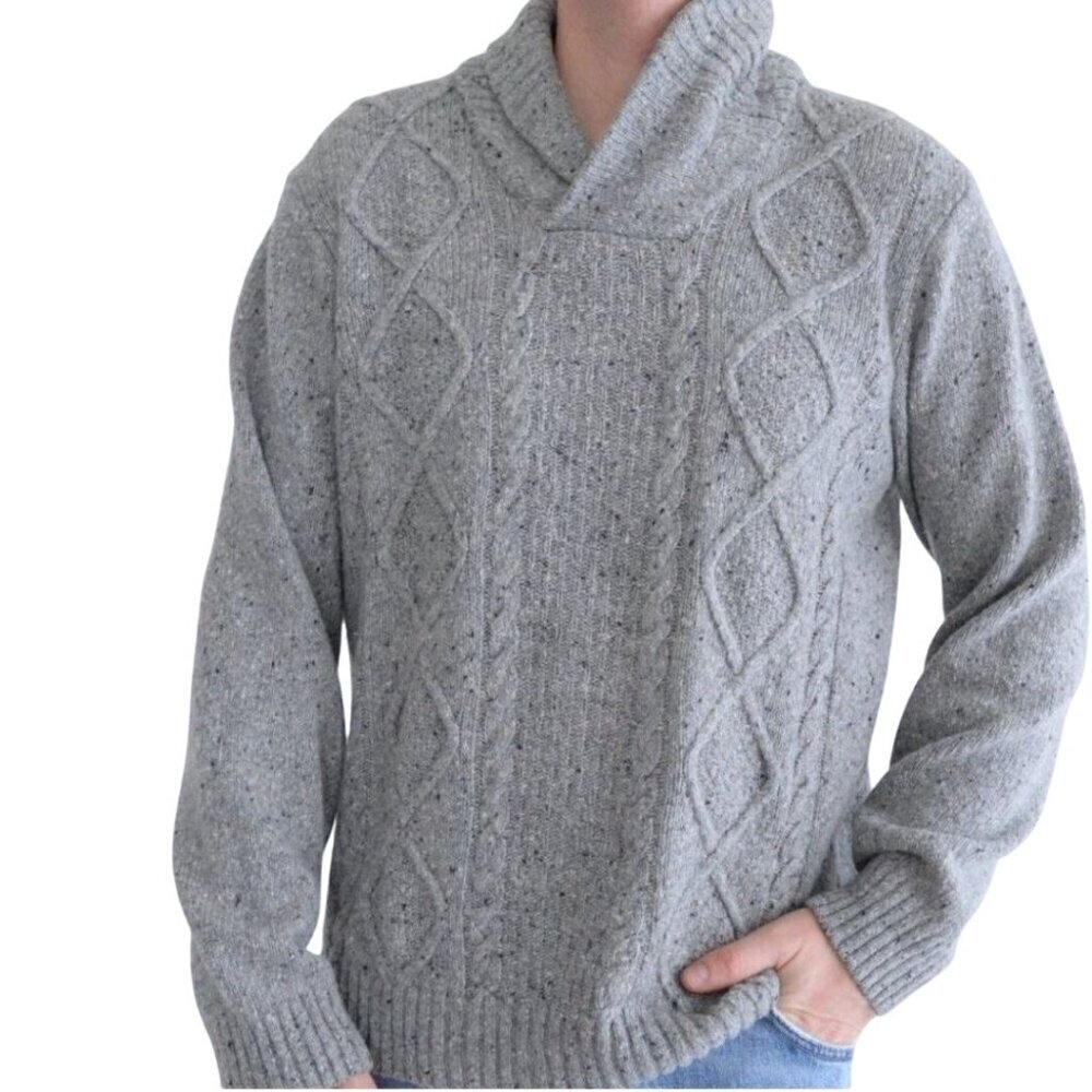 Lucas Nobili Made In Italy Oatmeal Wool Blend Shawl Collar CableKnit Sweater Siz - Picture 3 of 7